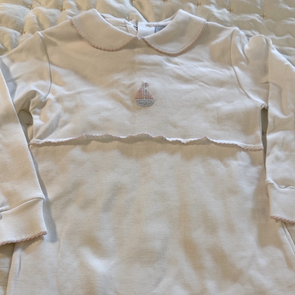 White Kids Jumpsiit with Sailboat Embroidery